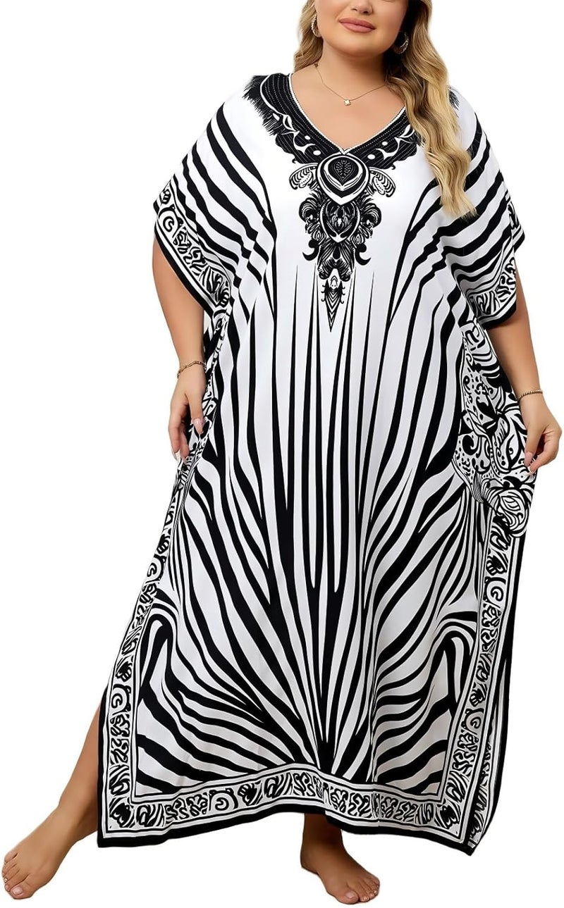 IMAGEKOPE Kaftan Dresses for Women Plus Size Bathing Suit Cover up Caftan Maxi Beach Dresses - Image 1